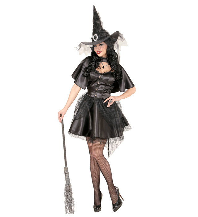 Hexen-Kostüm Set mit Kleid, Umhang und spitzem Hut für Fasnacht