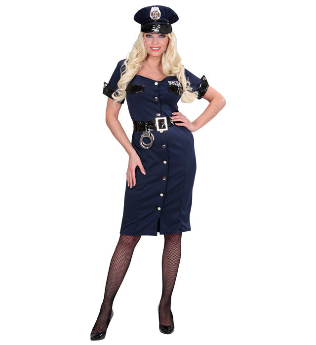 Polizistin Kostüm mit Kleid, Gürtel und Mütze für Fasnacht
