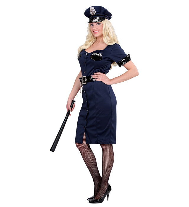 Polizistin Kostüm mit Kleid, Gürtel und Mütze für Fasnacht