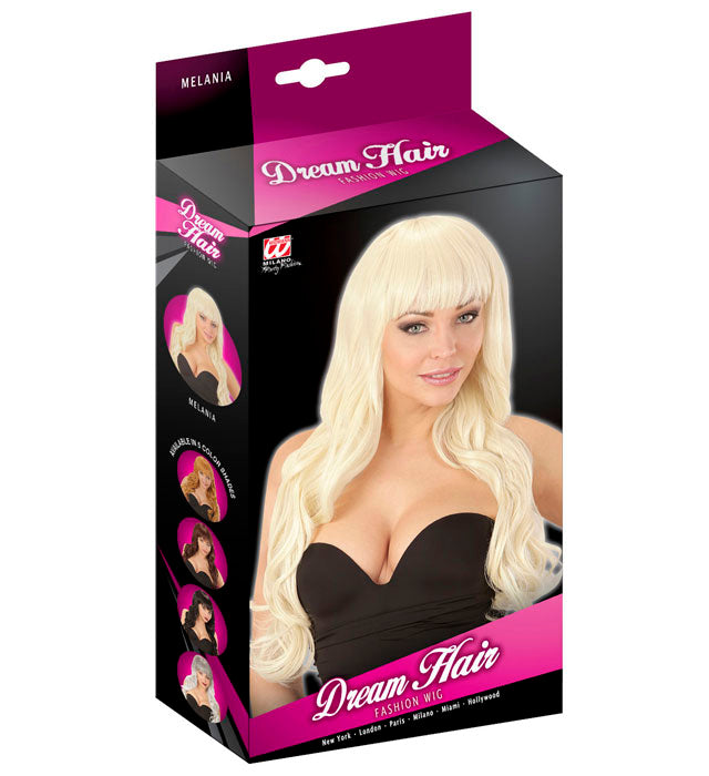 Blonde Perücke in natürlicher Dream Hair Qualität auf farbiger Verpackung