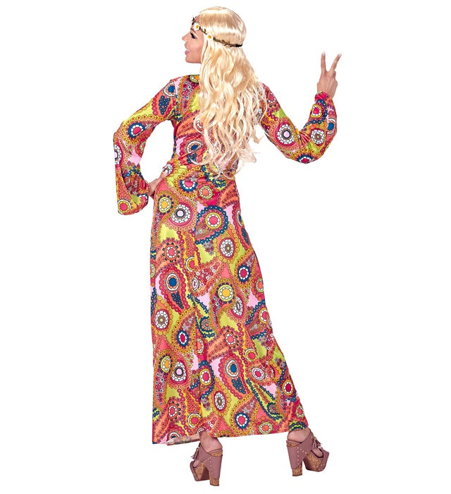 Buntes Hippie Damen Kleid im 70er Jahre Stil für Fasnacht und Mottoparty