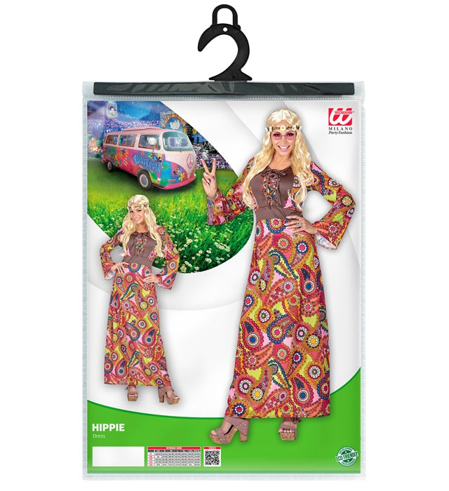 Buntes Hippie Damen Kleid im 70er Jahre Stil für Fasnacht und Mottoparty