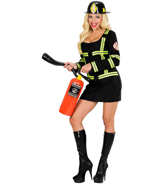 Feuerwehrdame Kostümkleid in rot mit Feuerwehr-Motiven für Fasnacht