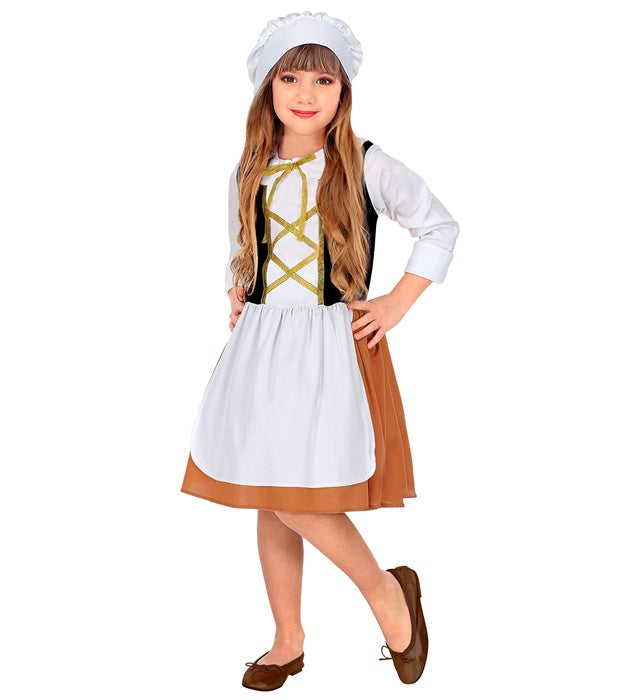 Mittelalterliches Magd Kostüm mit Kleid und Haube, getragen auf Fasnacht