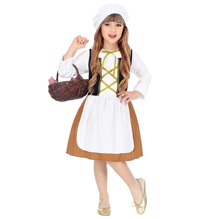 Mittelalterliches Magd Kostüm mit Kleid und Haube, getragen auf Fasnacht