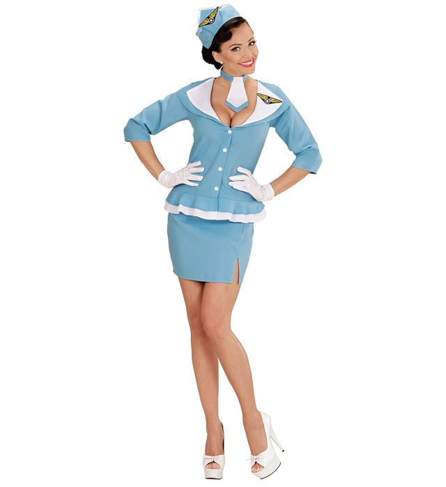 Retro Hostess Kostüm bestehend aus Jacke, Hose, Krawatte und Mütze
