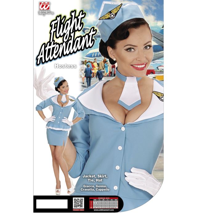 Retro Hostess Kostüm bestehend aus Jacke, Hose, Krawatte und Mütze
