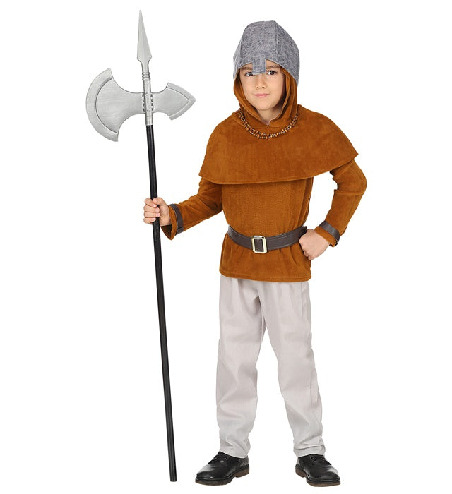 Mittelalter Ritter Kostüm mit Helm, Umhang und Gürtel auf weißem Hintergrund