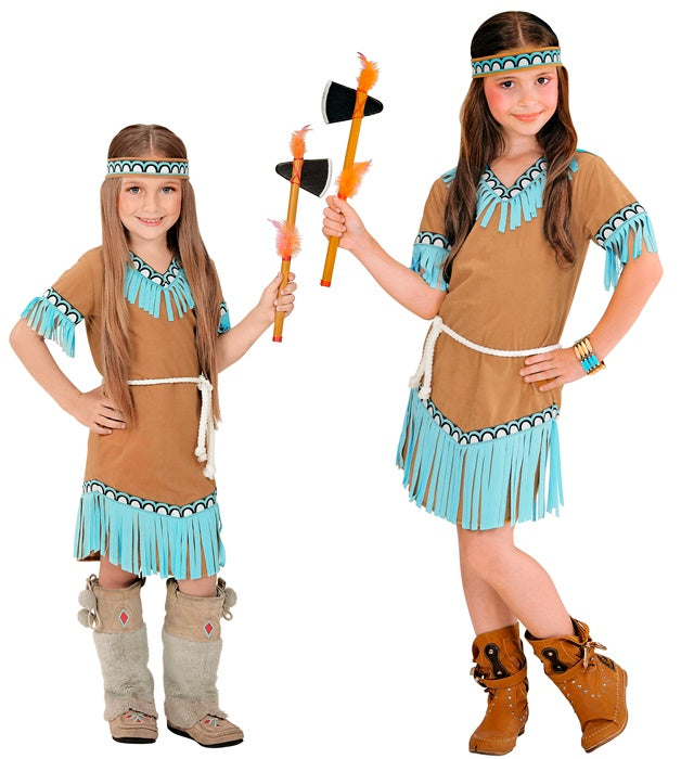 Indianerin-Kostüm bestehend aus Kleid, Gürtel und Stirnband für Fasnacht und Karneval