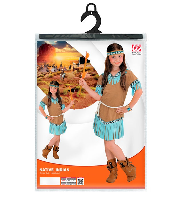 Indianerin-Kostüm bestehend aus Kleid, Gürtel und Stirnband für Fasnacht und Karneval
