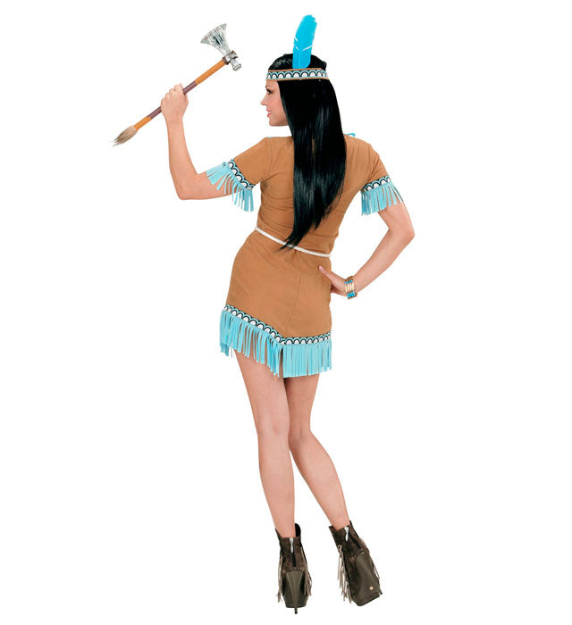 Indianerin Kostüm mit Kleid, Gürtel und Stirnband mit Feder