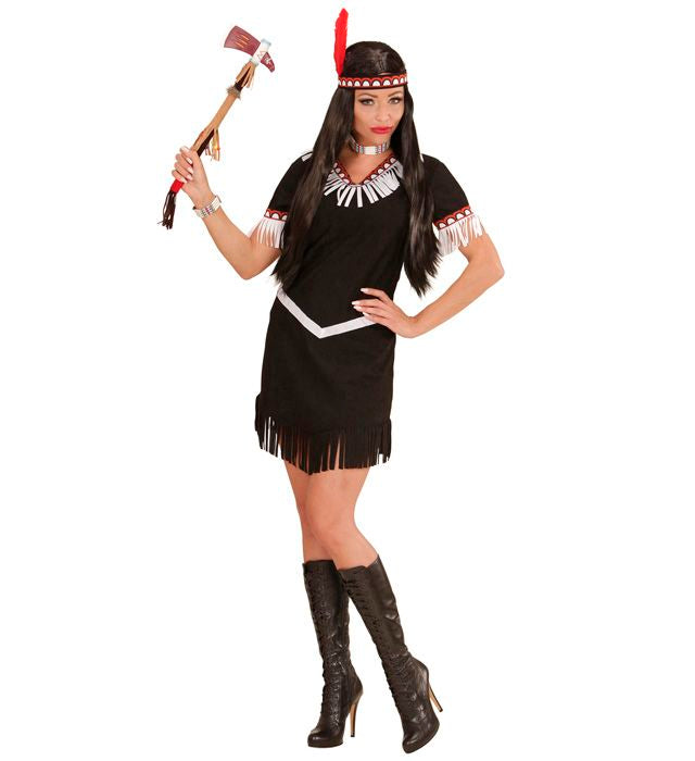 Indianerin Kostüm mit Kleid, Gürtel und Stirnband mit Feder