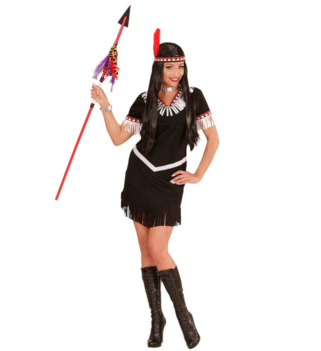 Indianerin Kostüm mit Kleid, Gürtel und Stirnband mit Feder