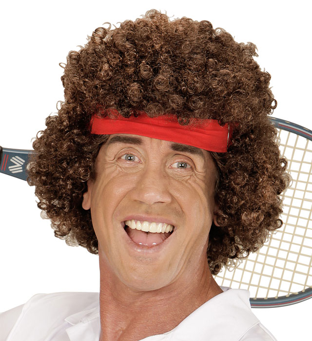 Tennisspieler-Perücke mit weißem Stirnband für Fasnacht und Karneval