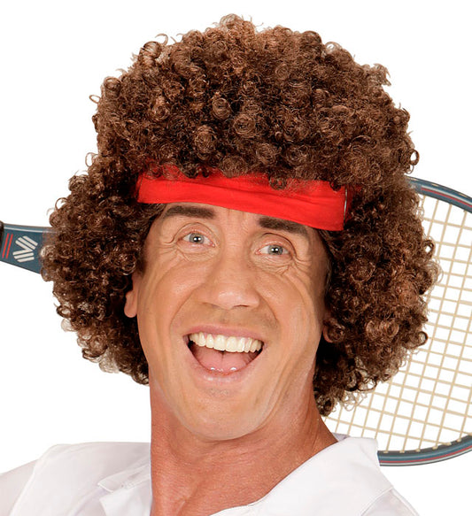 Tennisspieler-Perücke mit weißem Stirnband für Fasnacht und Karneval