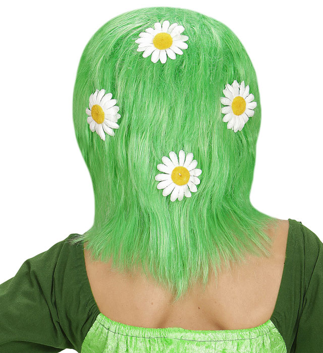 Perücke Mutter Natur mit weißen Gänseblümchen auf braunem Haar