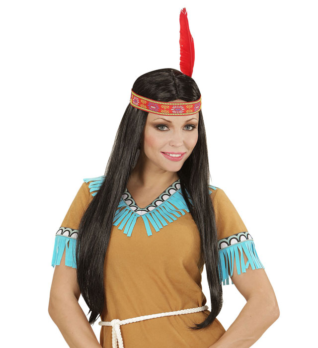 Indianerperücke mit Haarband und Feder auf weissem Hintergrund