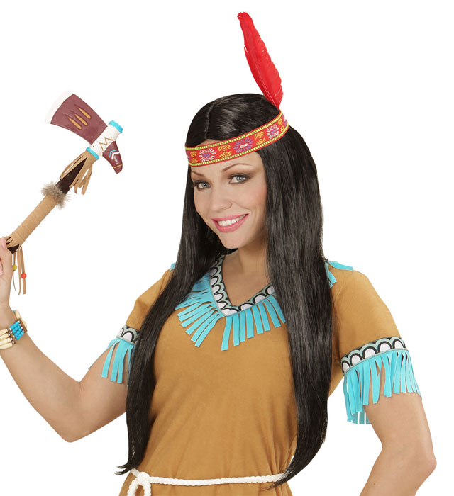 Indianerperücke mit Haarband und Feder auf weissem Hintergrund