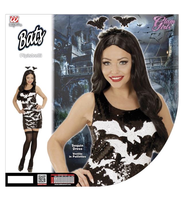 Paillettenkleid mit Fledermaus-Motiv in Schwarz und Glitzer für Fasnacht