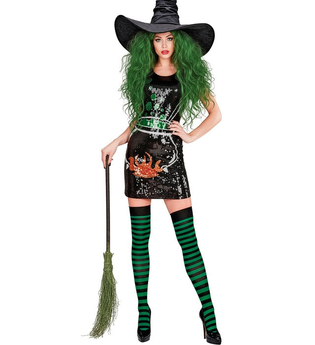 Fasnacht Paillettenkleid für Hexen-Kostüm in Schwarz mit Glitzereffekt