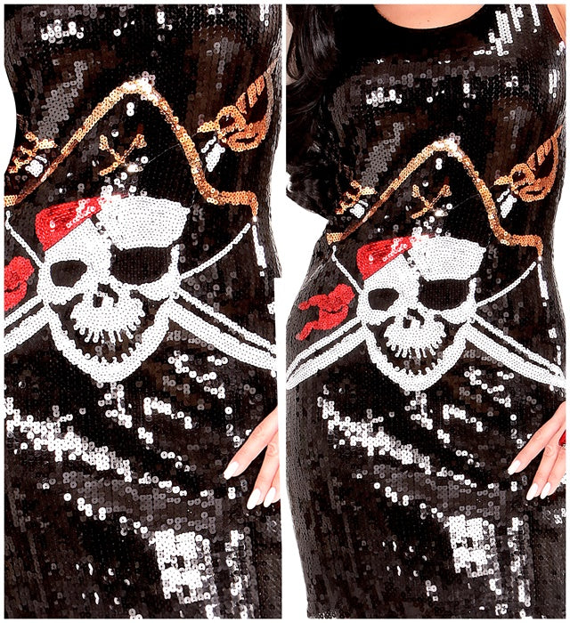 Pailletten Kleid für Piratin mit glänzendem Design für Fasnacht und Karneval