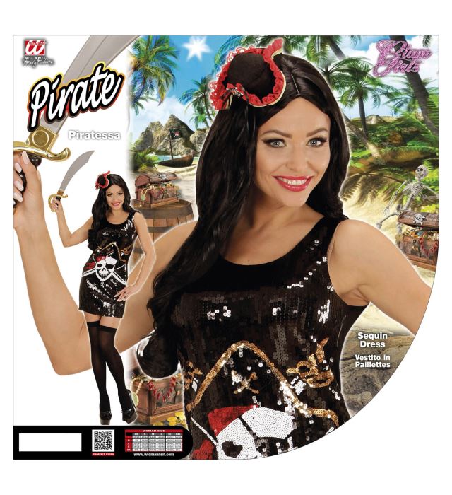 Pailletten Kleid für Piratin mit glänzendem Design für Fasnacht und Karneval