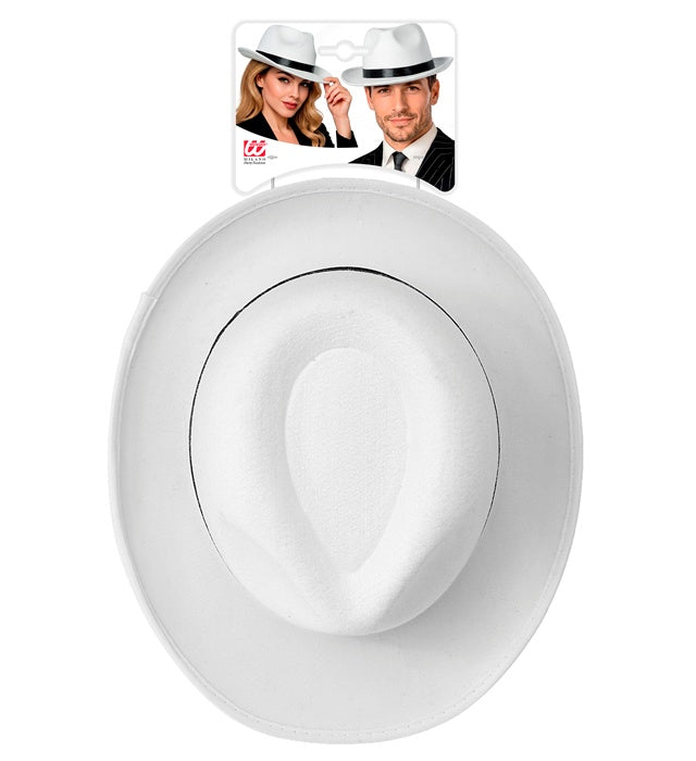 Weißer Fedora-Hut mit schwarzem Band, klassisches Design für Fasnacht und Kostüme