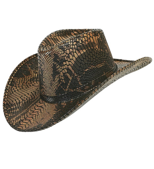 Cowboyhut im Python-Schlangen-Look für Fasnacht und Mottoparty