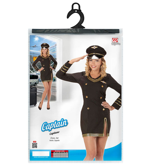 Pilotin-Kostüm bestehend aus Kleid und Pilotenmütze für Fasnacht und Karneval