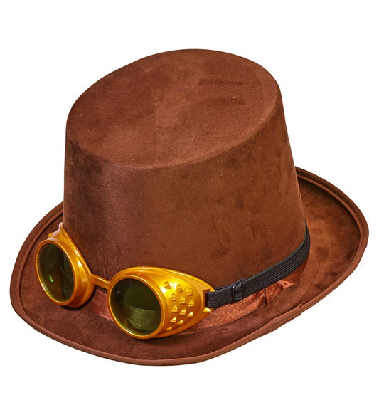 Steampunk Zylinder mit Brille und Wollfilzoptik, 15 cm hoher Hut