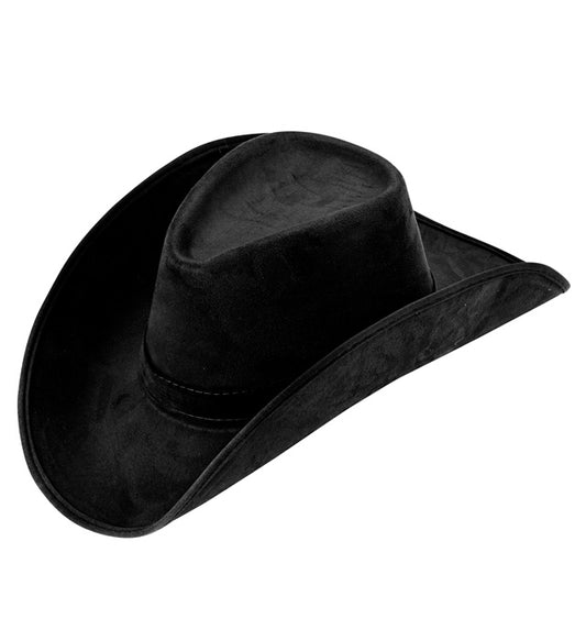 Schwarzer Cowboyhut aus Wildlederoptik auf weißem Hintergrund