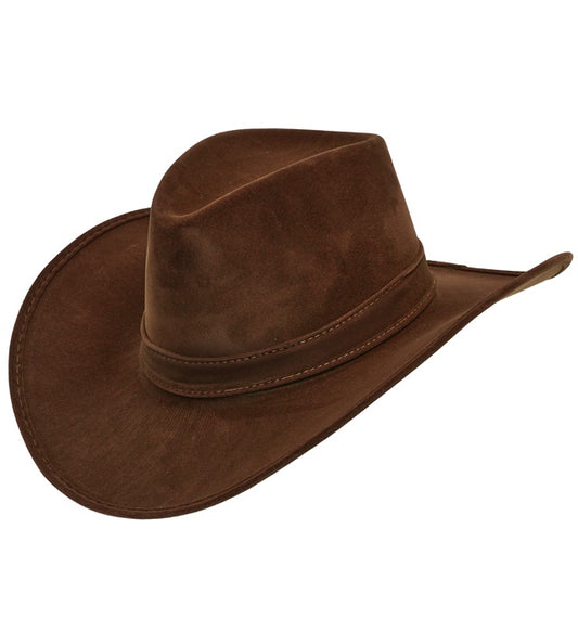 Brauner Cowboyhut aus Wildlederoptik für Fasnacht und Karneval
