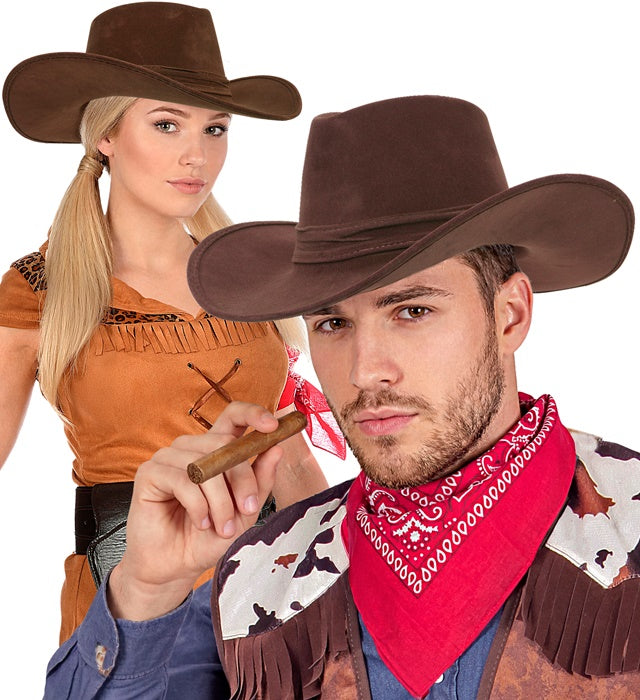 Brauner Cowboyhut aus Wildlederoptik für Fasnacht und Karneval