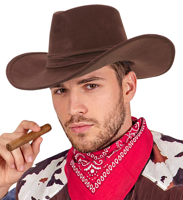 Brauner Cowboyhut aus Wildlederoptik für Fasnacht und Karneval