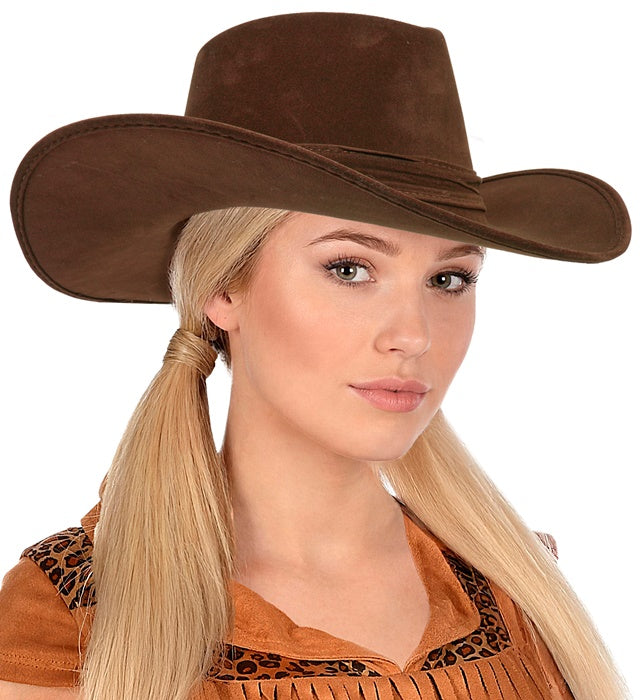 Brauner Cowboyhut aus Wildlederoptik für Fasnacht und Karneval