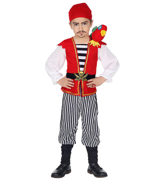 Pirat Kostüm Set mit Hemd, Weste, Hose, Papagei und Halstuch für Fasnacht