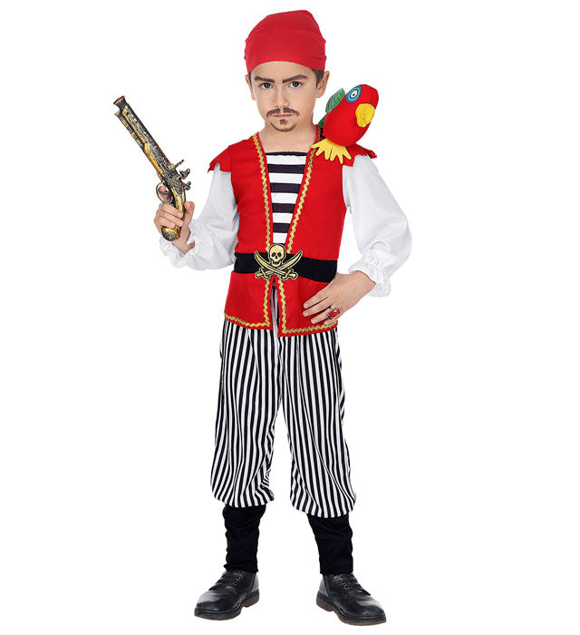 Pirat Kostüm Set mit Hemd, Weste, Hose, Papagei und Halstuch für Fasnacht