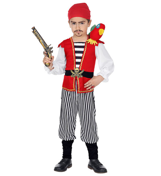 Pirat Kostüm Set mit Hemd, Weste, Hose, Papagei und Halstuch für Fasnacht
