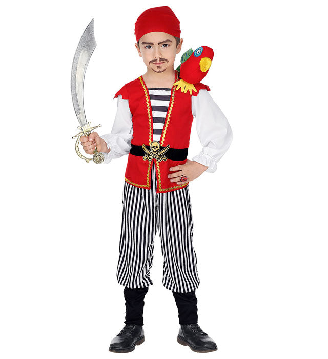 Pirat Kostüm Set mit Hemd, Weste, Hose, Papagei und Halstuch für Fasnacht