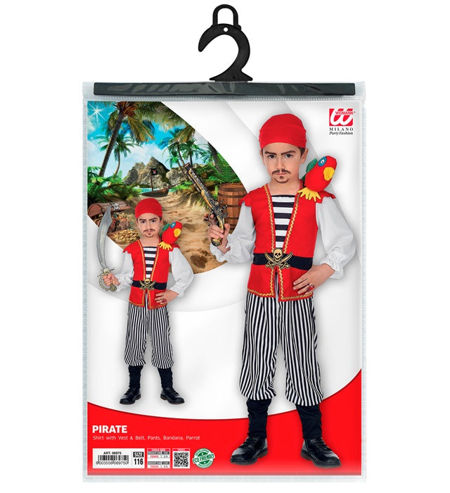 Pirat Kostüm Set mit Hemd, Weste, Hose, Papagei und Halstuch für Fasnacht