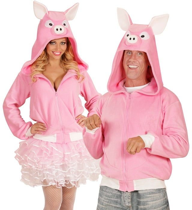 Fleecejacke mit Schweine-Kapuze für Fasnacht-Kostüm
