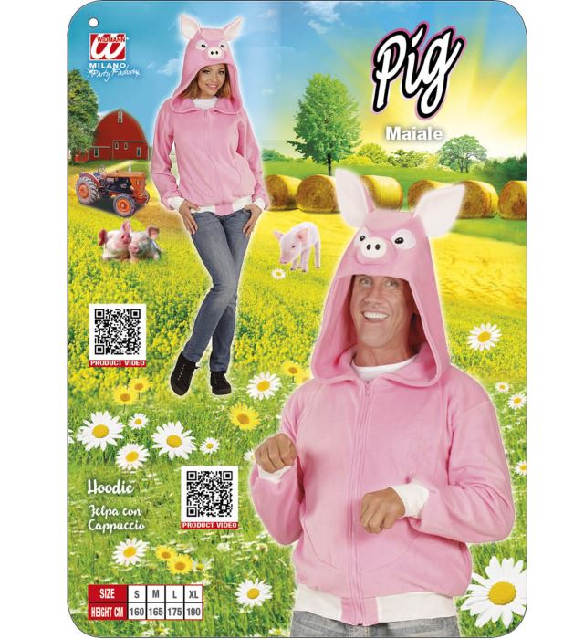 Fleecejacke mit Schweine-Kapuze für Fasnacht-Kostüm