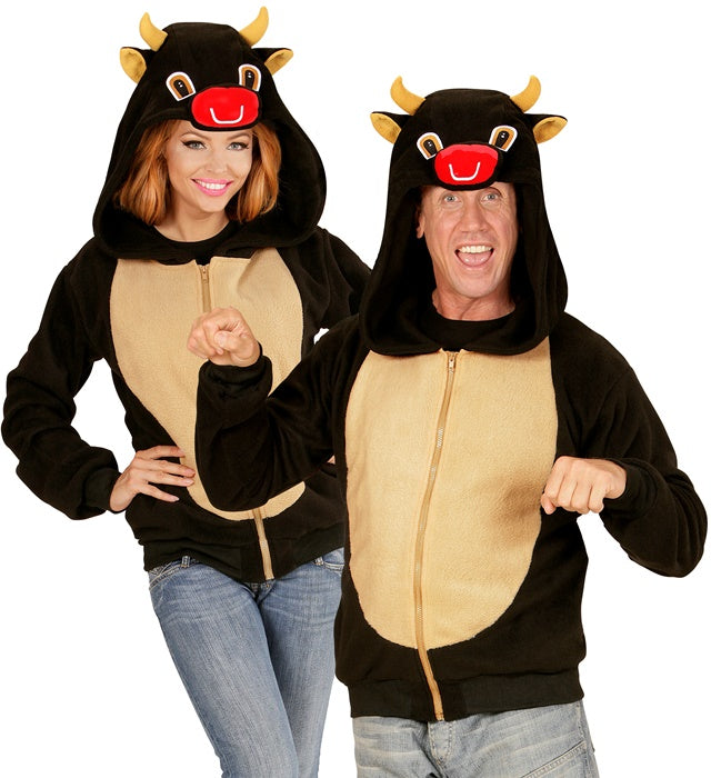 Stier Fleecejacke mit Kapuze und Hörnern, warmes Kostümzubehör für Fasnacht