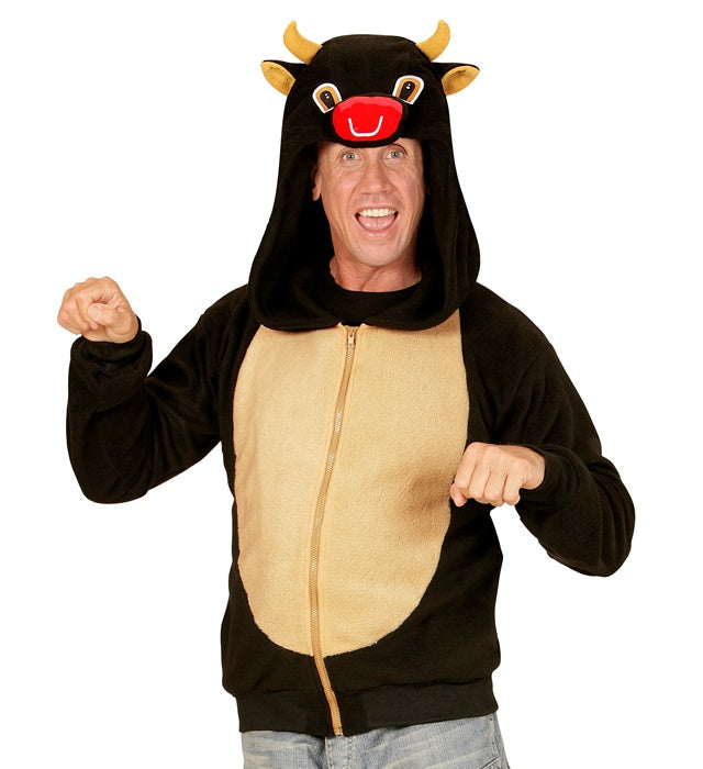 Stier Fleecejacke mit Kapuze und Hörnern, warmes Kostümzubehör für Fasnacht