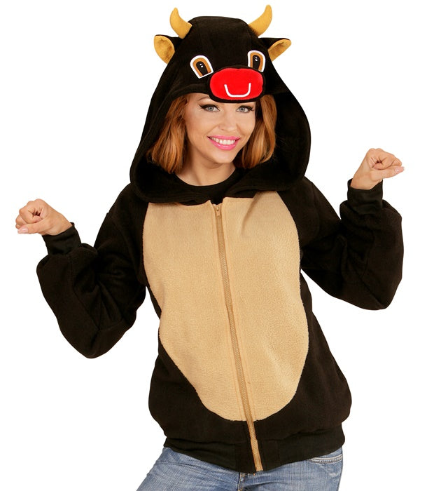 Stier Fleecejacke mit Kapuze und Hörnern, warmes Kostümzubehör für Fasnacht