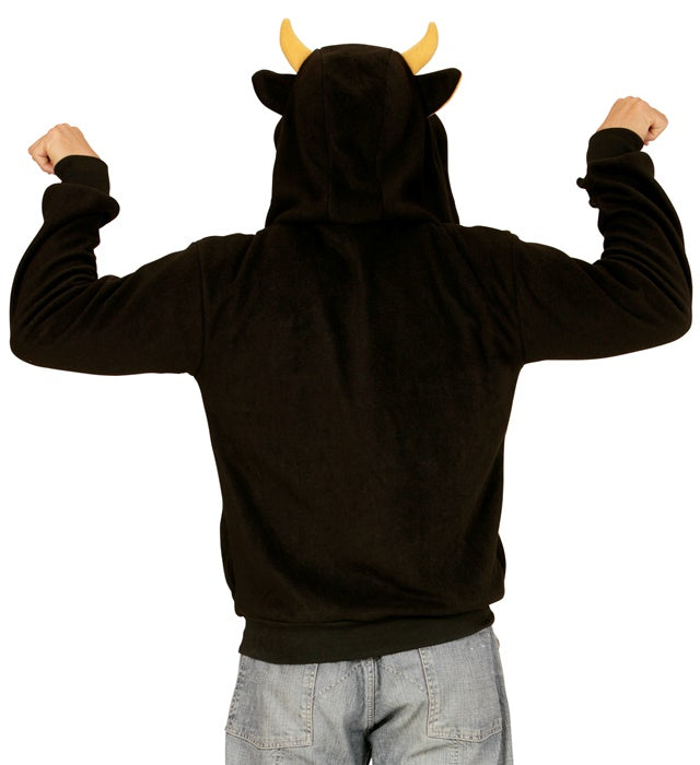 Stier Fleecejacke mit Kapuze und Hörnern, warmes Kostümzubehör für Fasnacht