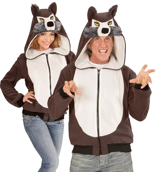 Fleecejacke mit Kapuze im Wolf-Design für Fasnachtskostüm