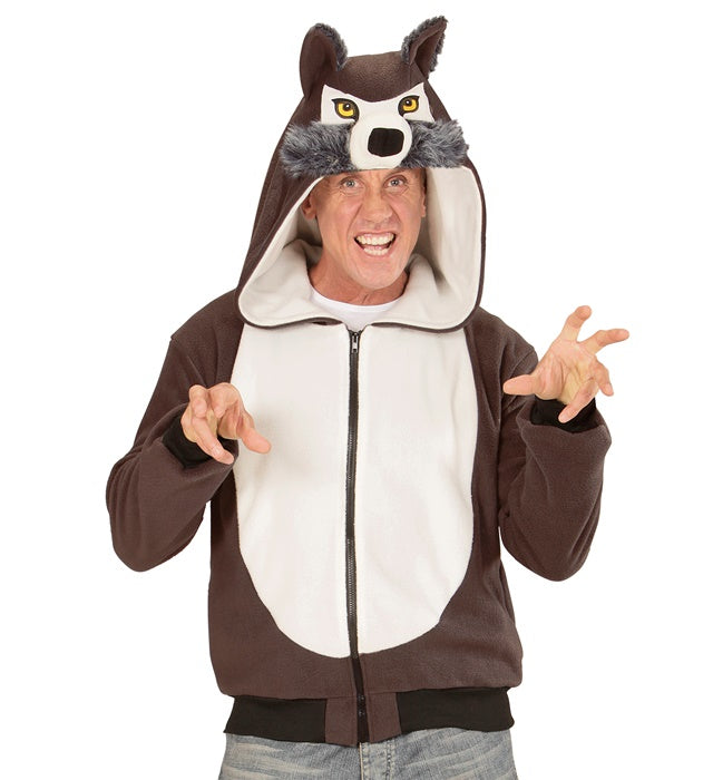 Fleecejacke mit Kapuze im Wolf-Design für Fasnachtskostüm