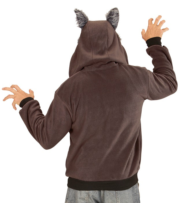 Fleecejacke mit Kapuze im Wolf-Design für Fasnachtskostüm