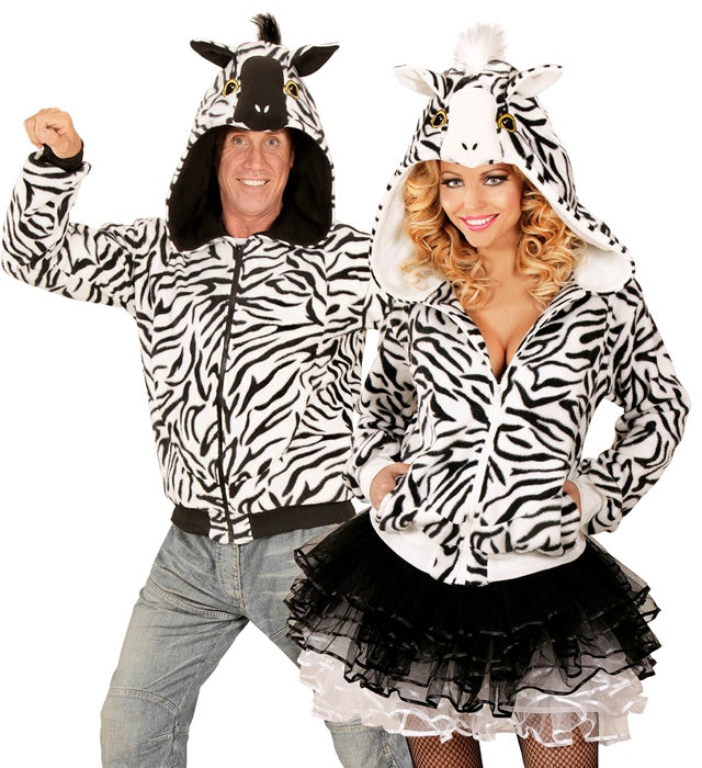 Zebra Fleecejacke mit Kapuze im typischen schwarz-weißen Muster